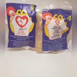 1999 McDonald's Ty Teenie Beanie Dogs #9 Bones #4 Spunky Sealed In Bags